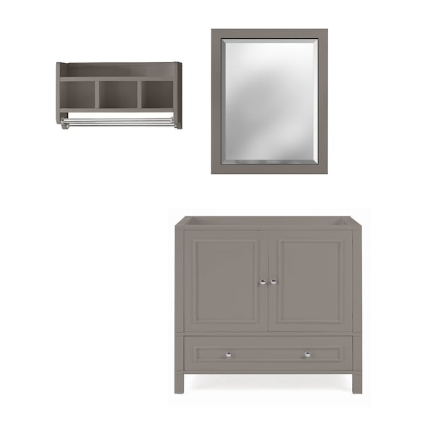 Alaterre Furniture Williamsburg 3pc Wooden Bthrm Vanity Set - 36-in. L Vanity, 30-in. L Mirror, 25-in. Wall Shelf, Gry AVAN360040BB - main